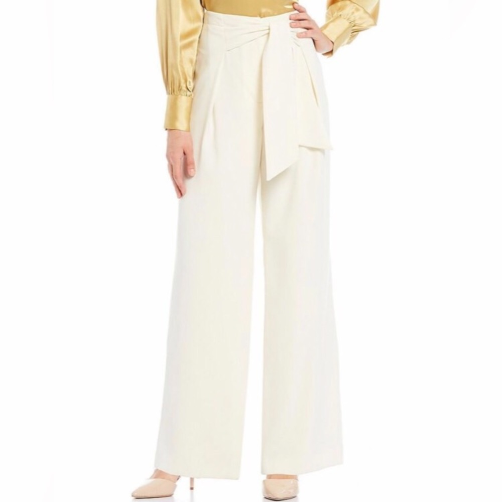 ANTONIO MELANI Cream Wide Leg Tie-Waist Pants